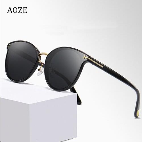 AOZE 2020 vintage fashion style round polarized womens sunglasses classic T metal design brand sunglasses oculos feminino UV400