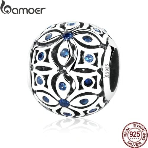 BAMOER 925 Sterling Silver Charms With Blue Crystals S925 Bead Charm fit Bracelets & Bangles for Women Jewelry SCC059