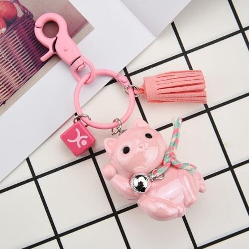 Cute Lucky Cat Keychain Car New Cartoon Couple Keychain Bell Pendant Car KeyRing Men and Women Bag Hanging Jewelry K2268