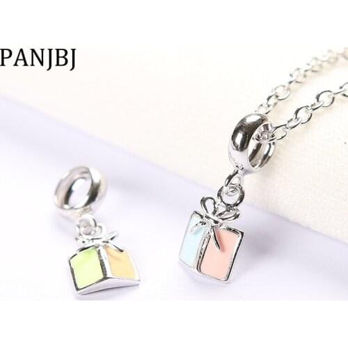 New 100% 925 Sterling Silver Bead Charm Double Color Gift Box Pendant Enamel Charms Beads Fit Pandora Bracelet DIY Women Jewelry