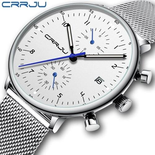 CRRJU New Mens Watches Top Luxury Brand Quartz Watch Men Casual Sport Watch Date Waterproof Stainless Steel Clock reloj hombre