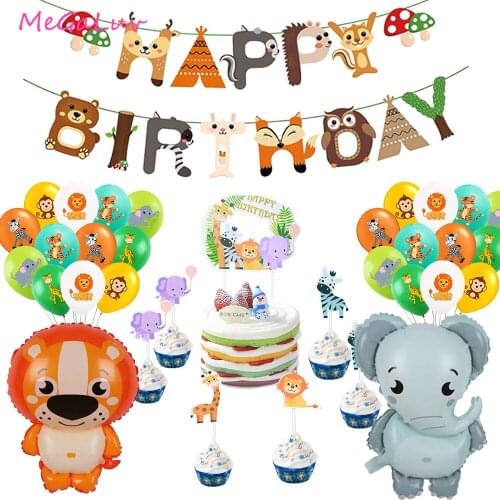 Childrens Birthday Party Animal Theme Birthday Pull Flag Happy Birthday Party Decoration Baby Shower Decoration Pull Flag