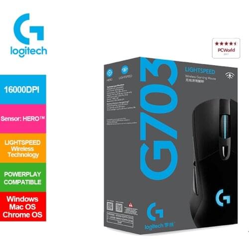 Logitech G703 HERO Lightspeed Gaming Mouse With 1MS REPORT RATE POWERPLAY Compatible 32-bit ARM 16K DPI Wireless Mouse