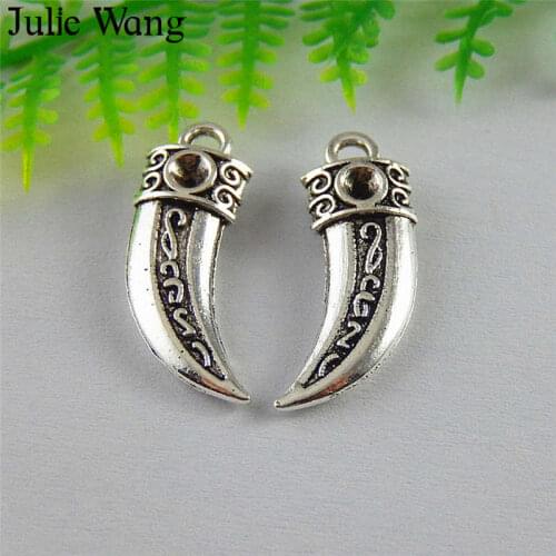 Julie Wang 20pcs Ivory Animal Teeth Alloy Antique Color Charms Necklace Pendants Findings Jewelry Making Accessories