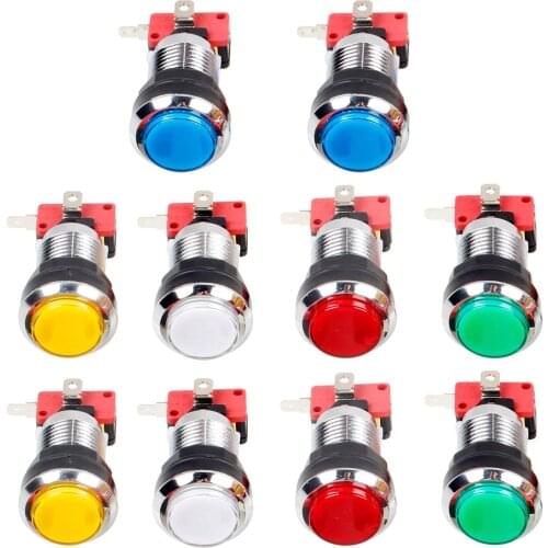 10 Pcs/lots Chrome LED Push Arcade Buttons Switch For Arcade Machine Games Mame Jamma Part DC 12V Each Color of 2 Pieces