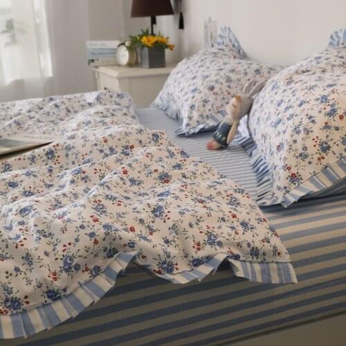Plaid cotton bedding set large double bed with ruffles gentle lovely girl room decoration quilt cover set fitted sheet