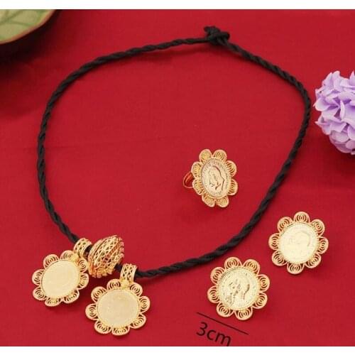 Jewellery set 24K gold color jewelry sets for women big coin pendant necklace earring bracelet Dubai African bridal gifts set