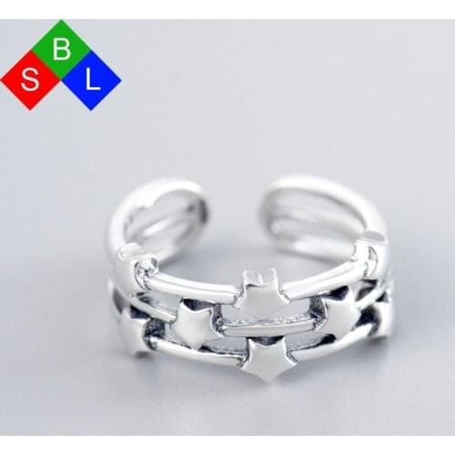 Red Trees Brand Fine Jewelry Adjustable Size Stars Punk Wide Solid Silver Ring For Ladies / Women