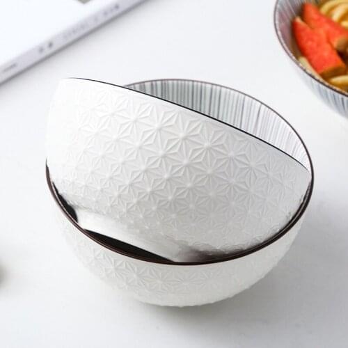 Creative Japanese style 6 inch embossed ramen bowl ceramic large instant noodle bowl hotel noodle house home soup bowl