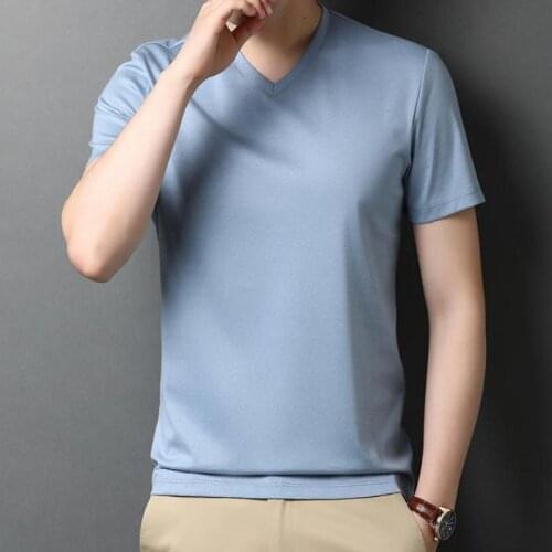 Summer Men Fashion 2021 Cozy Smooth Cotton Blende Wide T-shirts Pink Classic Mens Clothing Black White Tops Light Green Blue Tee