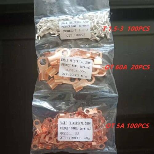 220pcs T1.5-3/OT5A/OT60A Copper Battery Cable Connector Terminal Open Lugs Wire Terminals