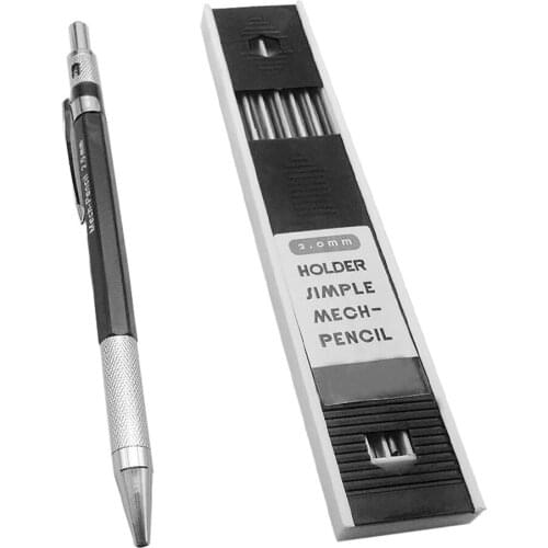 Metal Mechanical Pencils 2.0 mm 2B Lead Holder Drafting Drawing Pencil Set with 12 Pieces Leads Writing School Gifts Stationery