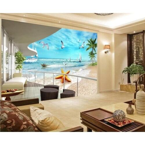 Wall Decoration 3d wallpaper mural balcony with sea view Photo wallpaper custom wallpaper TV setting wall of sitting room sofa