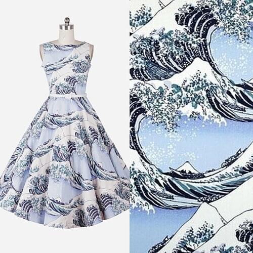 BZ18 100*140cm The New The Japanese Custom Style Wave Printed Cotton Fabric For Womens Clothing Twill Patchwork DIY Sew Fabric