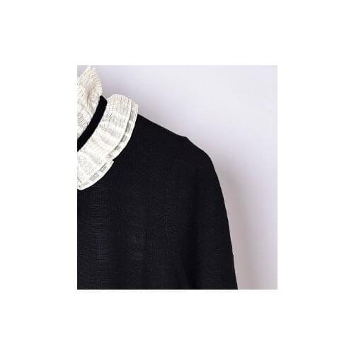 2020 Autumn and Winter New Ruffled Lace Stitching Wool Sweater Women Pullover