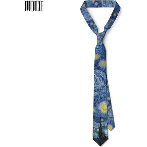 New Van Gogh Oil Painting Tie For Men Star Moon Night Retro Fun 8cm Wide Slim Necktie Accessories Daily Wear Wedding Party Gift