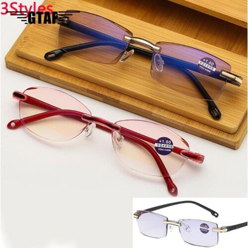 2020 Frameless Square Reading Glasses Anti for Men Womens Computer Eyeglasses Far Sight Presbyopia Reader Glasses+1.0 to +4.0