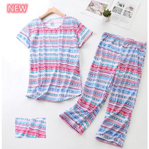 Cotton Pajamas Set Women Print Cartoon Plus Big Pyjama Short Sleeve T-shirt Femme Mom Pyjamas 2020 Fashion Summer Sleepwear