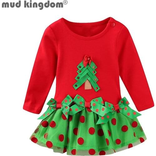 Mudkingdom Girls Dress Polka Dot Tutu Holiday Christmas Tree Pattern Autumn Dress
