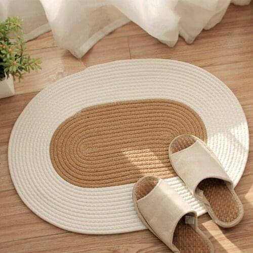Hand-Woven Jute Carpet Floor Mat Door Mat Tea Table Bedroom Cotton Linen Color Block Non-Slip Oval Home Bathroom Entrance Carpet