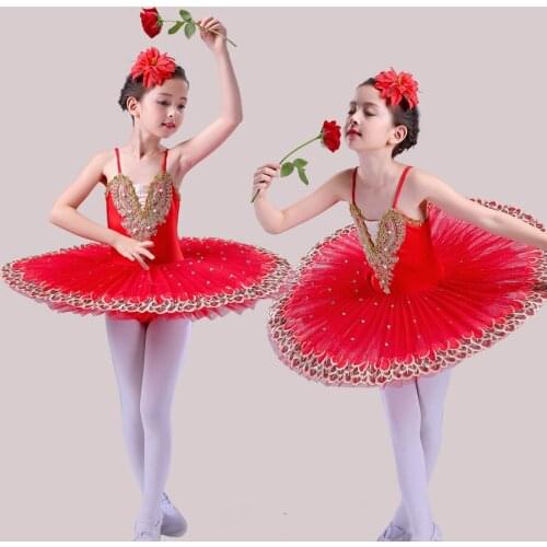 Professional Ballet Tutu Child Swan Lake Costume White Red Blue Ballet Dress for Children Pancake Tutu Girls Dancewear