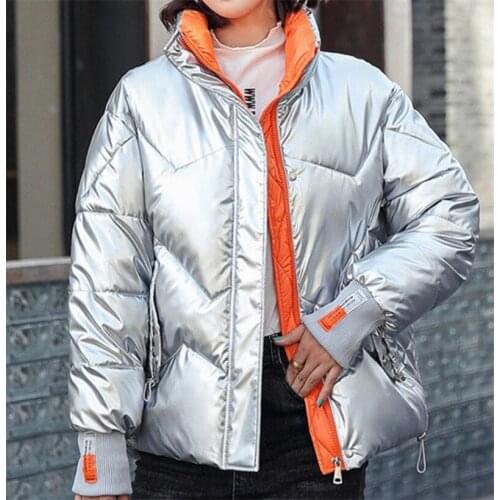 European American Style Bright Face Stand Collar Loose High Collar Down Cotton Coat Jacket Top New Fashion Bread Suit Cotton 3XL