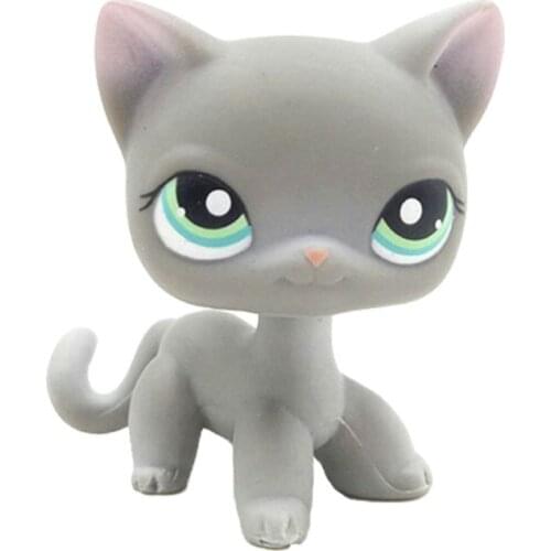 LPS CAT rare pet shop cute toys #126 mini short hair cat standing grey kitten green eyes cute gifts animal figure for child