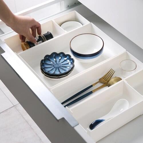 Adjustable Drawer Organizer Plastic Closet Drawer Divider Tray Makeup Organizer Sundries Container Cutlery Storage Case Box