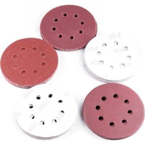 50pcs/set Loop Woodworking Sander Sand Paper Discs Grit Sand 5" 8 Hole 80/120/180/240/320 Grit Sanding Disc Random Orbit Hook