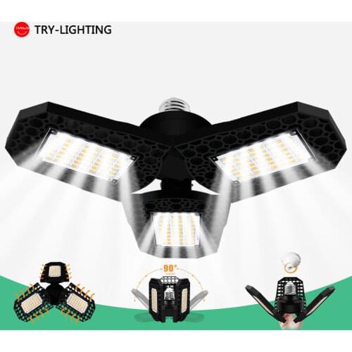 LED Garage Light 360 Degrees Deformable Ceiling Light For Home Warehouse Workshop Folding Three-Leaf Deformation Lamp AC85-265V
