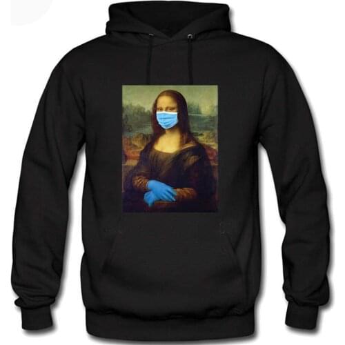 Mona Lisa Wearing A Mask The Artist Protects Himself Sweatshirt Autumn Winter Mens Hoodie Hipster Warm Fleece Sportswear Tops