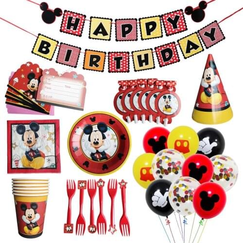 Mickey Mouse Party Tableware Party Supplies Disposable Tableware Disney Childrens Birthday Party Decorations Kids Paper Plates