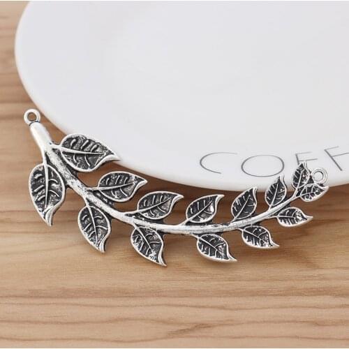 5 Pieces Large Leaf Branch Connectors Charms Pendants for Necklace Jewellery Making Findings 88x28mm