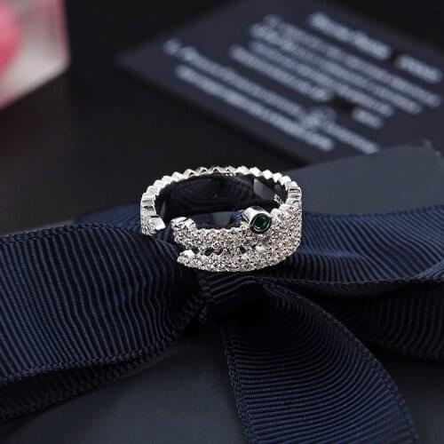 Top Quality Brand Jewelry Silver Color Micro Mosaic AAA+ CZ Crystals Alligator Ring Free Size Knuckle Rings For Women