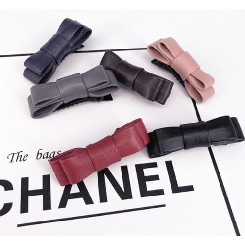 New PU Leather Hairclips Womens Girls Bow Nice Sweet Hair Side Clip Cute Solid Hair Accessaries For Children Simple Barrettes