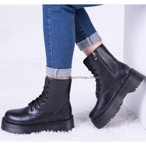 Women Boots High Heels Autumn Platform Boots Womens Ankle Short Boots Punk Round Toe Thick Bottom Female Footwear Casual Shoes