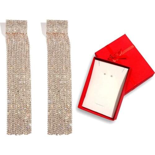 Flatfoosie Luxury Crystal Tassel Long Earrings For Women Fashion Gold Silver Color Statement Earrings With Gift boxes Jewelry