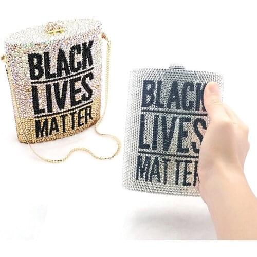 BLACK LIVES MATTER ROCK women evening party lip clutches full crystal classical purses bag
