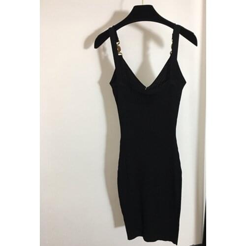 New Designer Women Knit Dress Spaghetti Strap V Neck Female Casual Sexy Bodycon Slim Party Club Dress