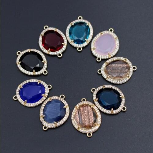 10pcs CZ Paved Irregular Stone Pendant Charms Cats Eye Stone Double Hole Connectors for Jewelry Making DIY Bracelet Earrings