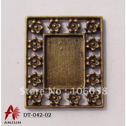 100pcs Antique Bronze Metal Charms Cameo Setting Pendant Outer:25x21mm, Inner:14x10mm