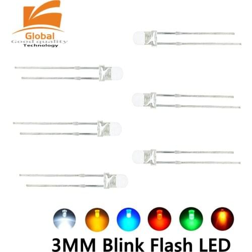 1000pcs 3mm LED Diodes Flash Flashing White/Red/Blue/Green/Yellow/Orange Blinking 2-Pins Original Clear Intermitente Emitting F3