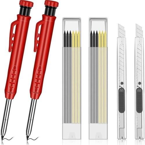 2 Solid Woodworking Pencils with 12 Refills 2 Utility Knives Built-in Pencil Sharpeners, for Woodworking Architect