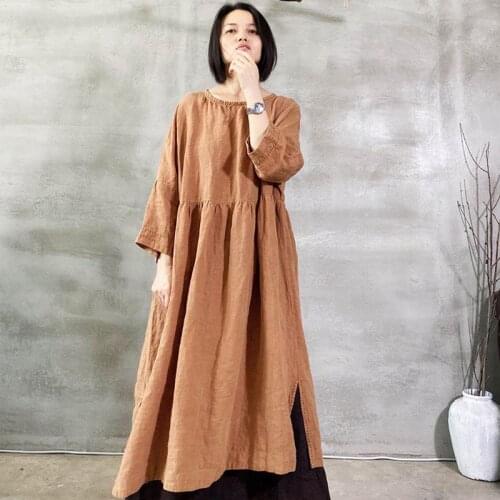 202008 / Qingzhao linen Vintage Wash spring and autumn stitch Pullover dress