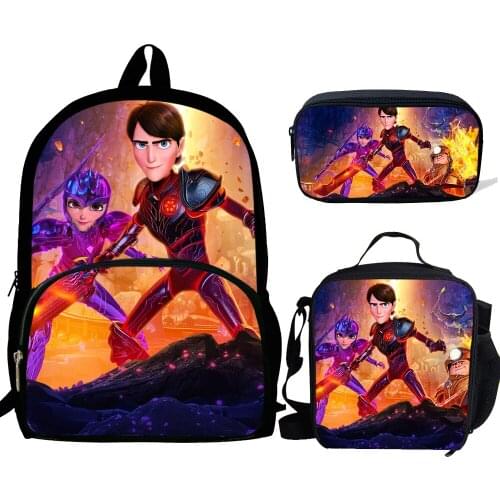 3pcs/set School Bags For Teen Girls&boys School Backpack Cartoon Trollhunters Pattern Bookbag Lovely Satchel