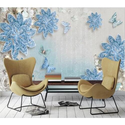 Custom papel de parede 3D Mediterranean blue pearl flower 3d wallpaper mural,living room tv wall beroom wall papers home decor