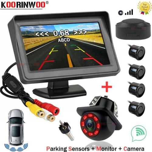 Koorinwoo Wireless Parktronic LCD Monitor Parking Sensor 4 Black/White/Grey Car Camera With Monitor Rear view Step-up Speaker
