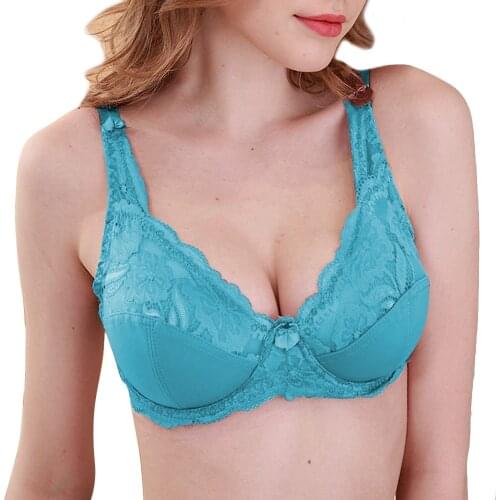 YANDW Women Large Cup Sexy Lace Bra Underwire Top Bralette Underwear Brassiere for Lingerie Cropped 36 38 40 42 44 46 C D E Cup