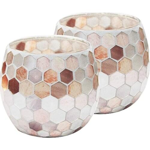 Votive Candle Holder Centerpiece,Mosaic Glass Tealight Holders for Home Decor,Table,Christmas Party Decorations,Set of 2
