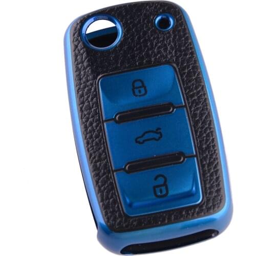 Car Leather Texture Blue TPU Key Case Shell Fit For VW Golf Tiguan Passat Polo Jetta UP Beetle Scirocco Touran Eos 2012